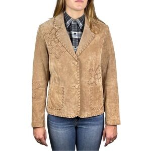VINTAGE 90s DAISY SUEDE LEATHER BOHO HIPPIE BLAZER JACKET COLDWATER CREEK